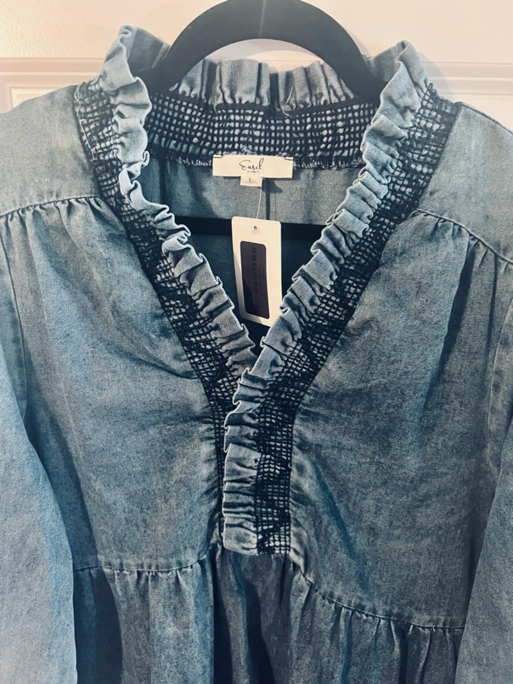 easel Blue Ruffled Denim Midi Dress - Picture 2 of 5